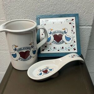 Vintage Wood Framed. Welcome Friends
Vintage goose picture and spoon holder.